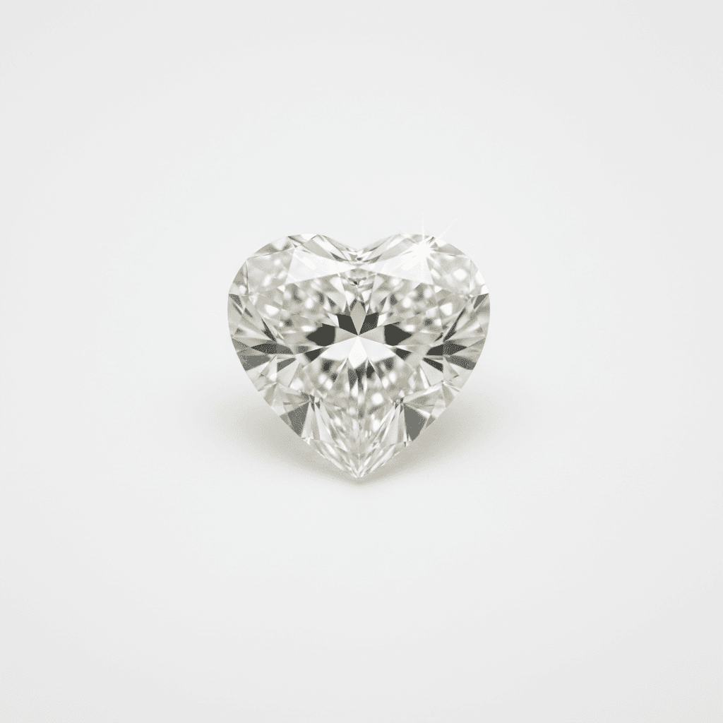 Loose heart-shaped diamond with brilliant facets on a white background